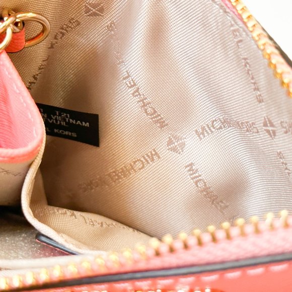 Michael Kors Jet Set Travel Small Coin Pouch ID Key Holder Wallet Grapefruit - Picture 9 of 11